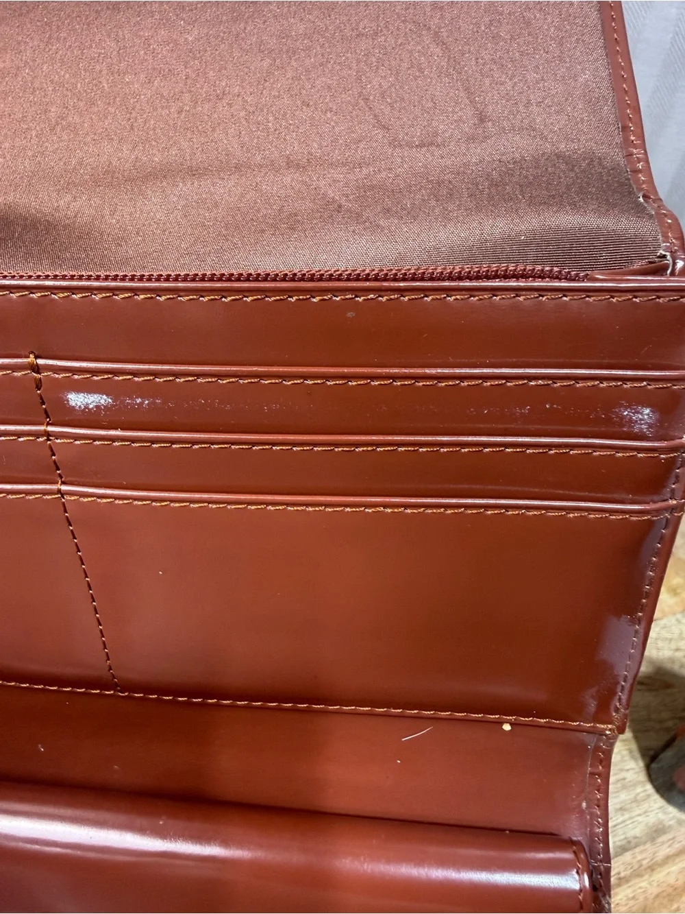 Brown Organizer Wallet Lauren Ralph Lauren Glossy Checkbook Clutch